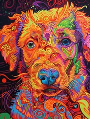 Puppy, vivid colorful psychedelic, thin lines, high definition