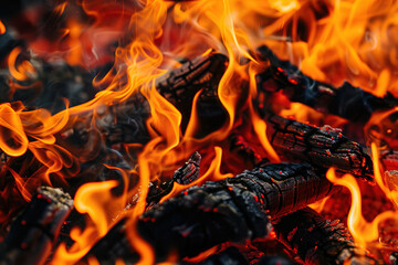 Intense flames of a close-up fire
