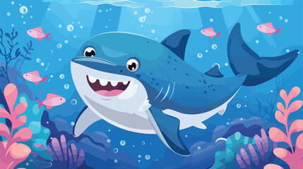Cute cartoon blue baby shark vector style vector