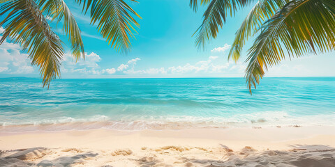 Fototapeta premium Beach with palm trees and ocean