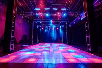 Illuminated stage floor, a canvas for the expression of digital artistry.