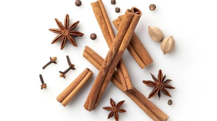 Cinnamon and cloves on a white background. Suitable for food and cooking concepts