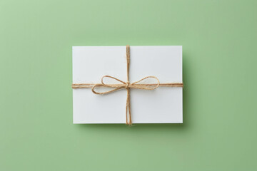 Delve into the minimalist beauty of a white gift card against a soft green backdrop, crafted using AI generative techniques.