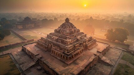 Ancient indian temple at sunrise for travel or history themed designs