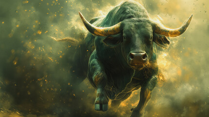 A bull is running through a field of fire