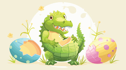 Cute crocodile in eggshell easter style vector