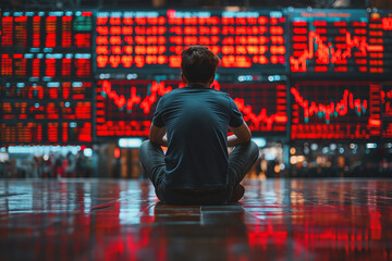 Stressed Stock Exchange Trader Can't Apprehend a Sudden Stock Market Collapse. Financial Crisis Concept with Stock Broker Saddened by Negative Ticker Information - Powered by Adobe