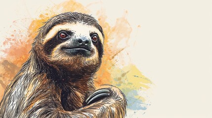 Naklejka premium Sloth Mammal - Arboreal Folivore Bradypus: Blank Copy Space Biographic Template