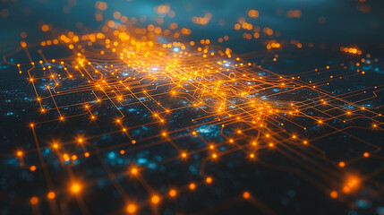 A computer screen with a lot of orange lights