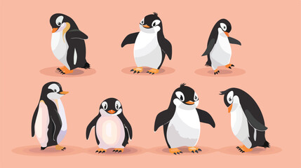 Cute fat penguin in different poses set style