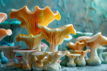 Obraz premium Pastel-colored 3D mushrooms, depicted with the essence of Documentary Photography