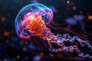 Naklejka premium The dangerous beauty of 3D-rendered venomous jellyfish