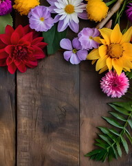Summer flowers on wooden background