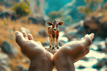 miniature Indian cow on hand