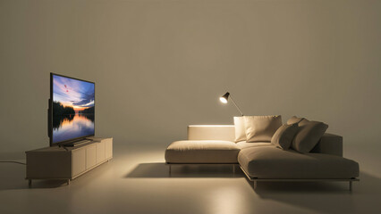 TV in the living, lamp, couch, wall