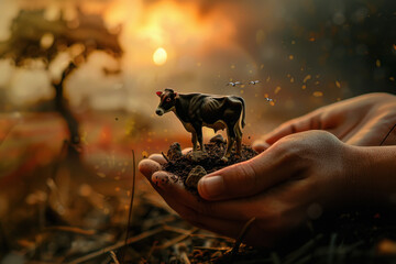 miniature Indian cow on hand