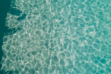 Obraz premium Up view photo of still transparent turquoise surface of the water of the swimming pool with plants shadows