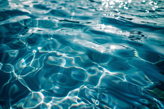 Close up photo of clear deep transparent turquoise surface of the water