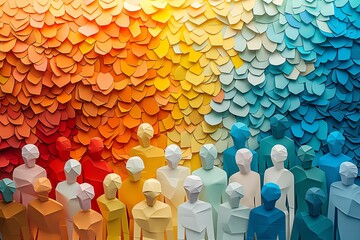 Obraz premium Paper style large crowd, diversity showcased in bright colors