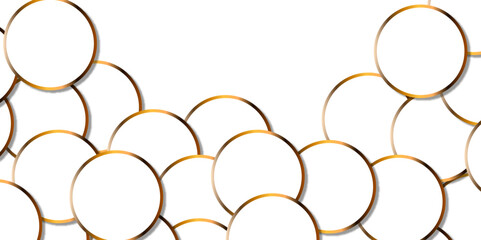 Abstract white background circle pattern on banner with shadow. White and golden color technology concept geometric line vector background.	