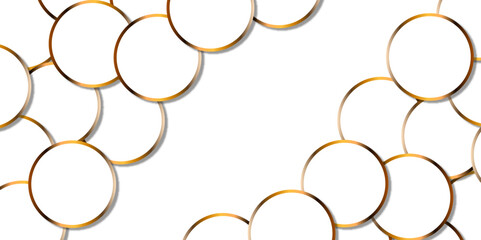Abstract white background circle pattern on banner with shadow. White and golden color technology concept geometric line vector background.	