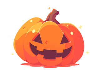 Cute Halloween pumpkin with a happy smile and glowing eyes, on a white background.