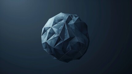 This abstract 3d rendering depicts a polygonal sphere in a geometric shape. A modern background design suitable for a poster, cover, branding, banner or placard.