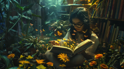 Young Woman Reading by Vintage Window
