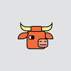Vintage Cow Head. Cartoon Style. Vector