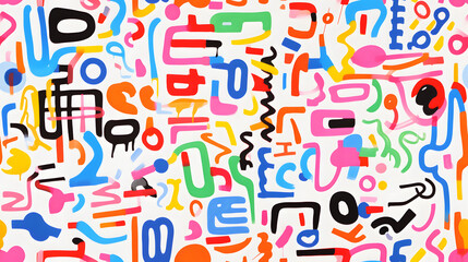 Rainbow neon graphic design pictograms geometric shapes design poster background