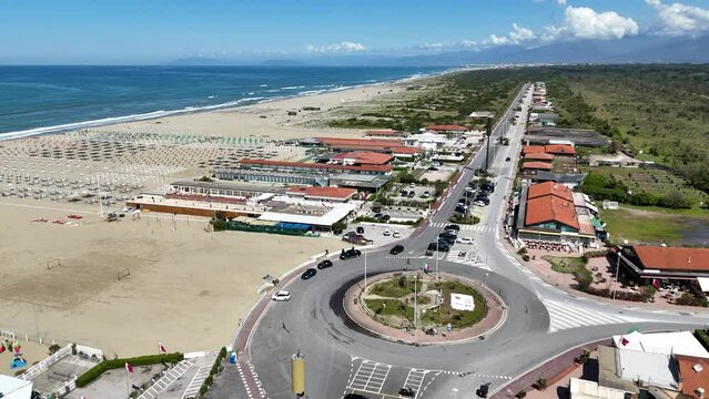 spring aerial view of the marina of Torre del Lago, municipality of Viareggio, in Tuscany