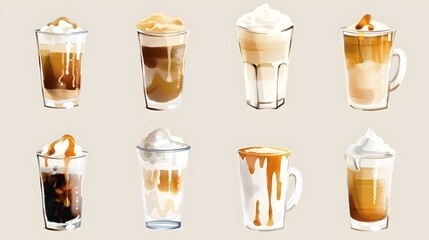 Rich and Creamy Coffee Beverages on Cozy Cafe Table Setting