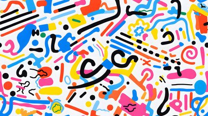 Rainbow neon graphic design pictograms geometric shapes design poster background