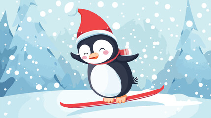 Cute penguin skiing on snow style vector design