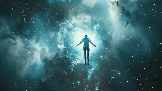 The soul of a deceased person ascends to heaven. Afterlife, meditation and dream concept