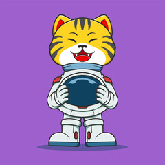 Cute Astronaut Tiger Holding Helmet