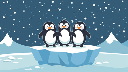 Cute penguins on a piece of iceberg pattern style