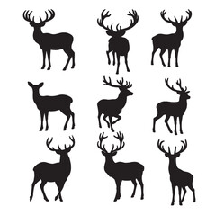 set of deer silhouettes on white
