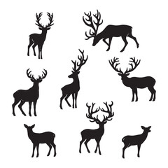 set of deer silhouettes on white