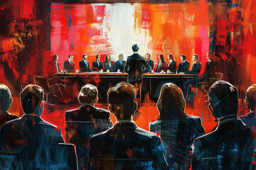 Obraz premium Business Negotiation in a Modern Office Illustration.