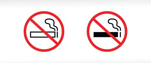 No smoking Stop smoke. Hotel service Cigarette line and flat icons set, editable stroke isolated on white, linear vector outline illustration, symbol logo design style