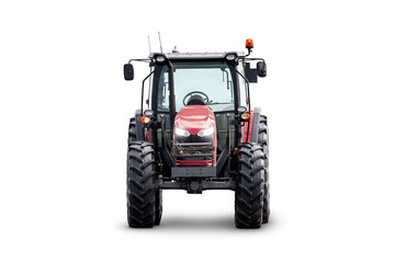 Front view of the modern wheeled tractor isolated