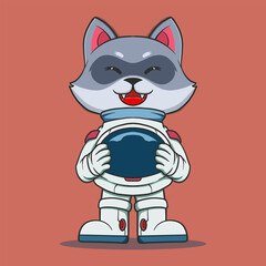 Cute Astronaut Racoon Holding Helmet