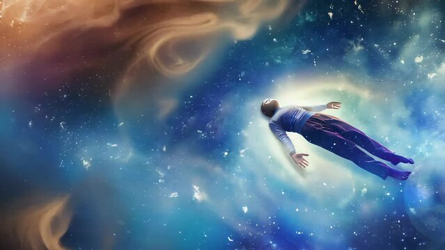 The soul of a deceased person ascends to heaven. Afterlife, meditation and dream concept