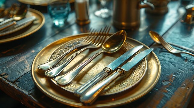 cutlery on the table, picture taken with nikon z8 @f8 with 24-70mm, --ar 16:9 --stylize 300 Job ID: 4c2351bf-96d6-48ec-93fe-b2210feffb5c