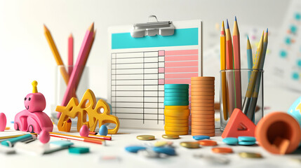 Obraz premium 3D Flat Cartoon Financial Checklist Template for Organization and Budgeting on White Background Ideal for Finance Content