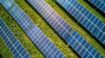 A large solar farm is seen from above
