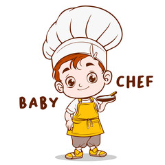 cute baby chef wearing apron vector illustration handdrawn logo icon