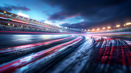 Obraz premium Dramatic Night Scene at Race Track with Spectators Under Sports Lights