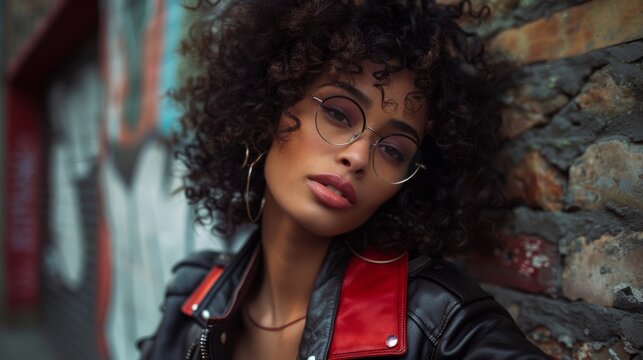 A stylish model posing in a trendy urban setting, wearing the latest fashion